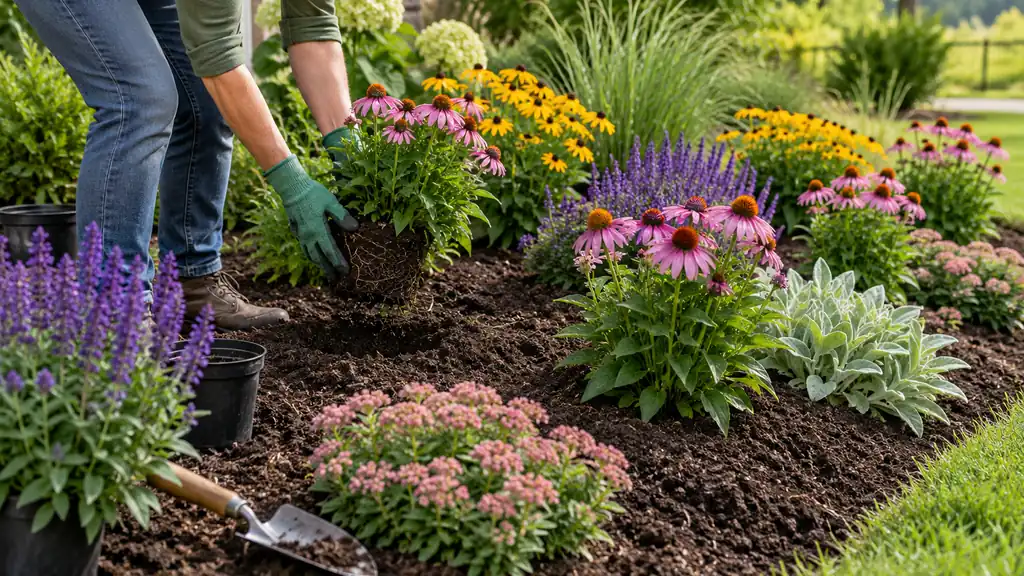 Création d’un massif de fleurs vivaces groupées par variétés