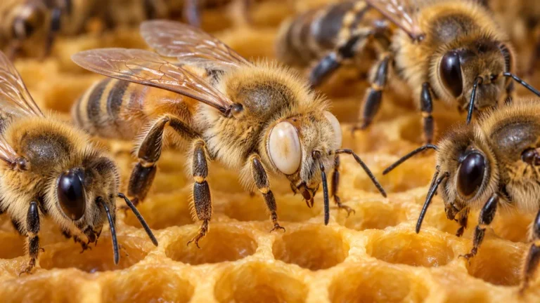 Abeille mâle aux yeux très clairs observée sur un cadre
