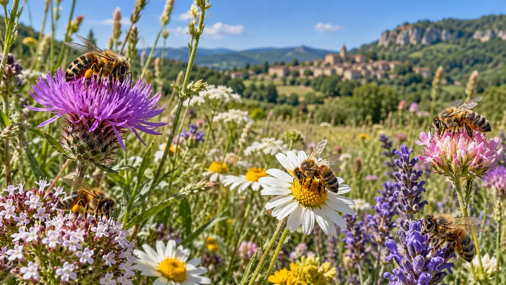 Plusieurs abeilles aux couleurs naturelles différentes sur des fleurs